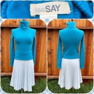 TSE Classic Cashmere Fitted Turquoise Blue Turtleneck Sweater Size XS
